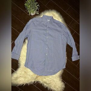 Charles Tyrwhitt Royal blue gingham French cuff shirt down sz 17 non Iron
